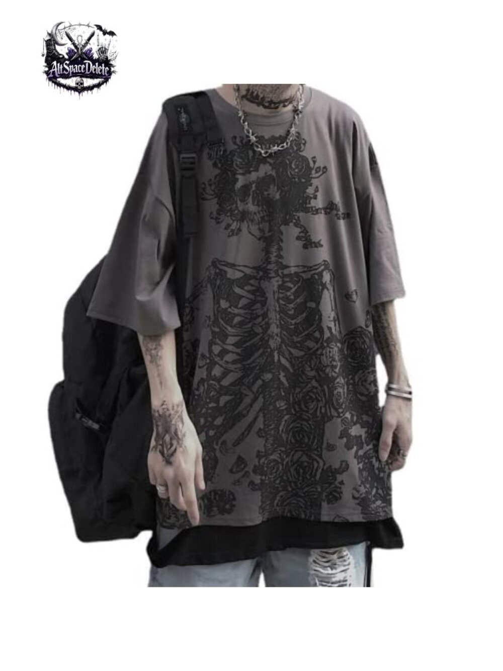 Y2K Skeleton Graphic Oversized T-Shirt Punk Goth Skull Grunge Tee